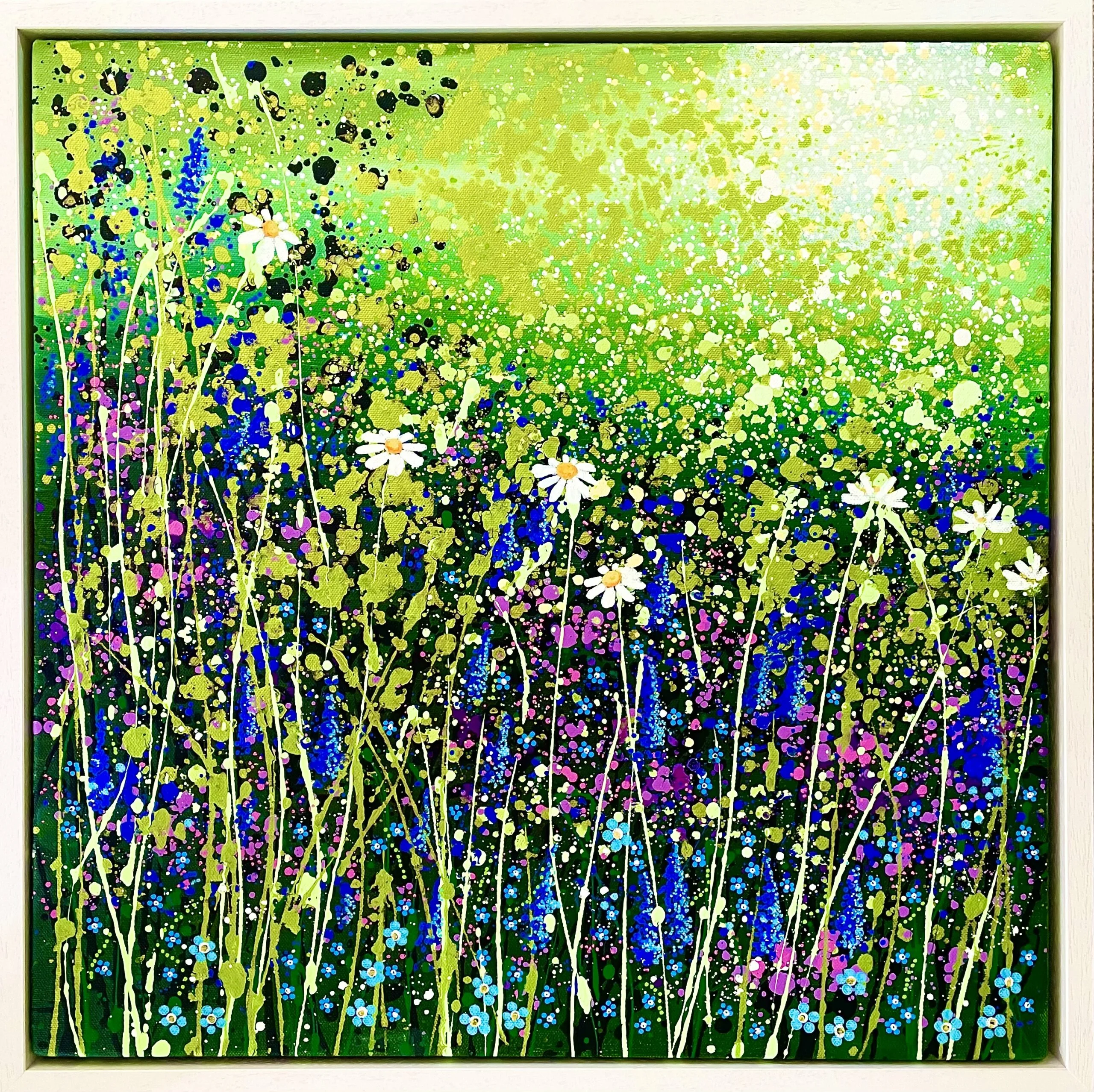 Forget Me Not 50x50x4cm in lime washed tray frame