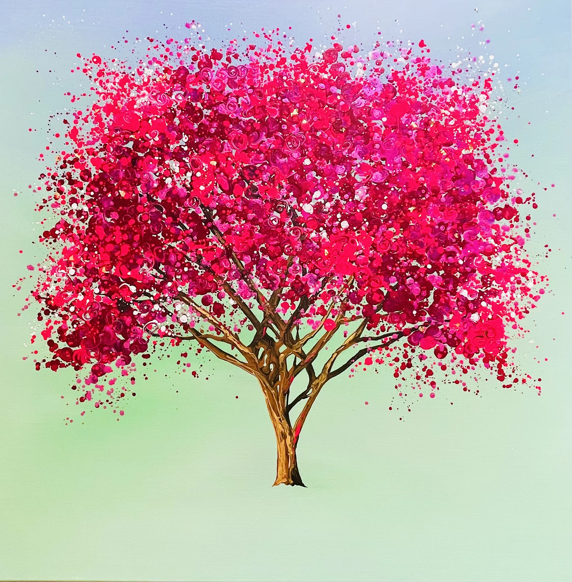 Pink Blossom Tree With Gold Leaf 100x100x4cm