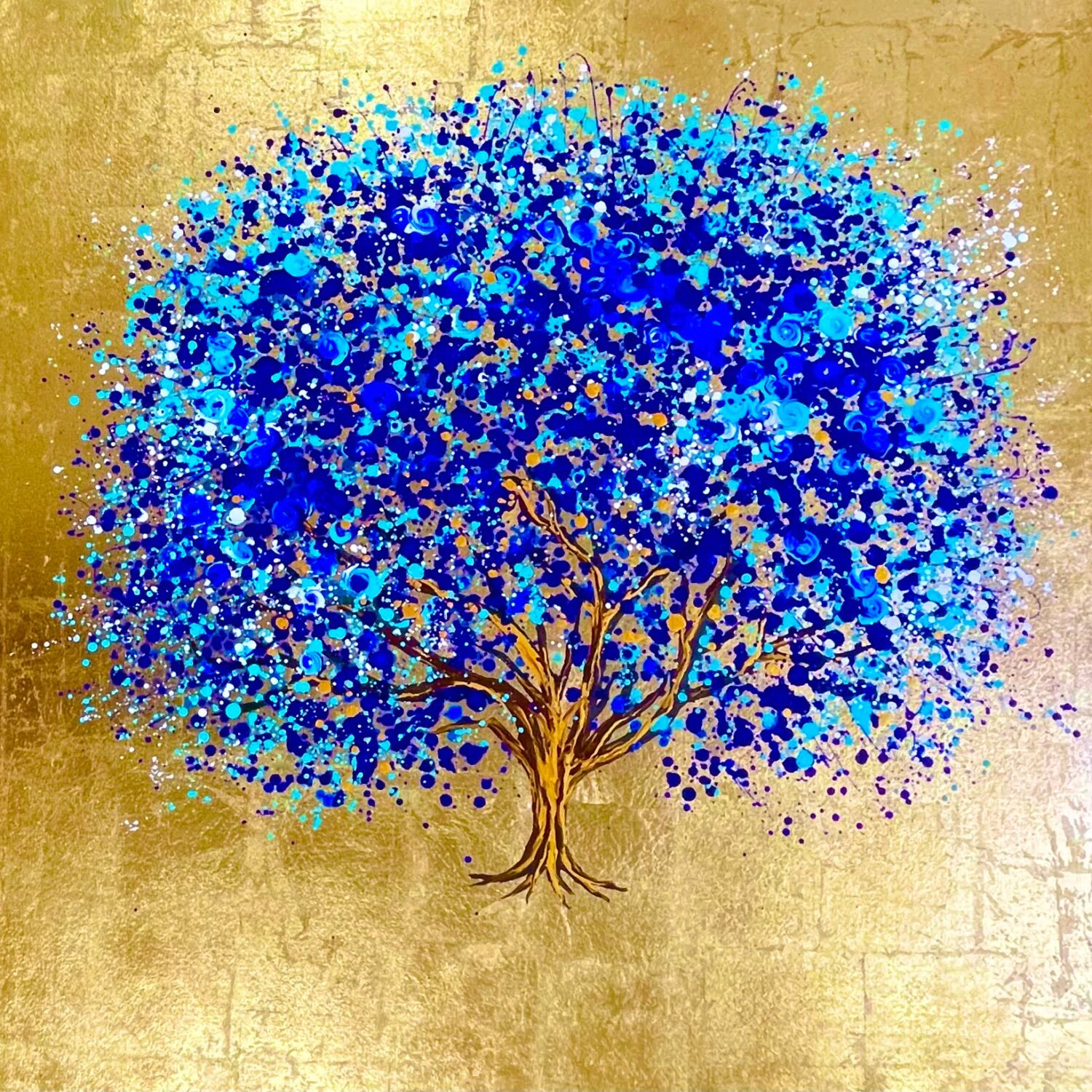 Blue Blossom On Gold Leaf 100x100x4cm
