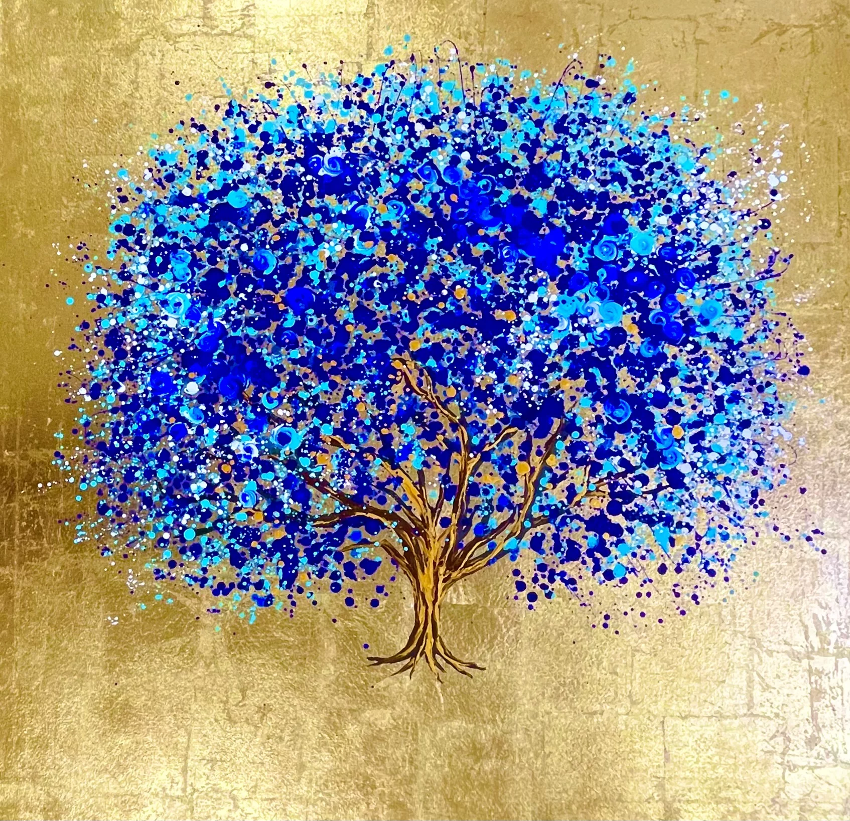 Blue Blossom On Gold Leaf 100x100x4cm