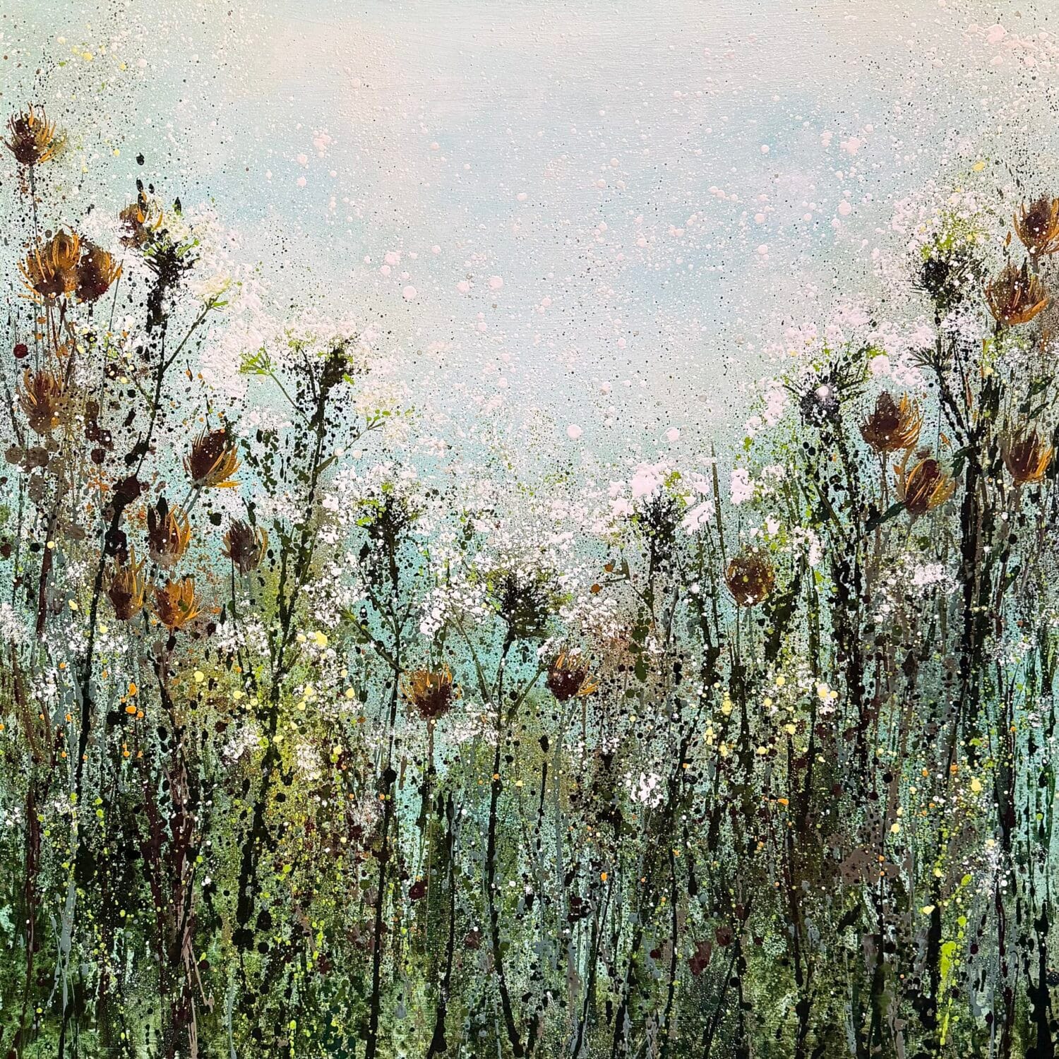 Teasels And Cow Parsley In Pale Light (oil) 100x100x4cm