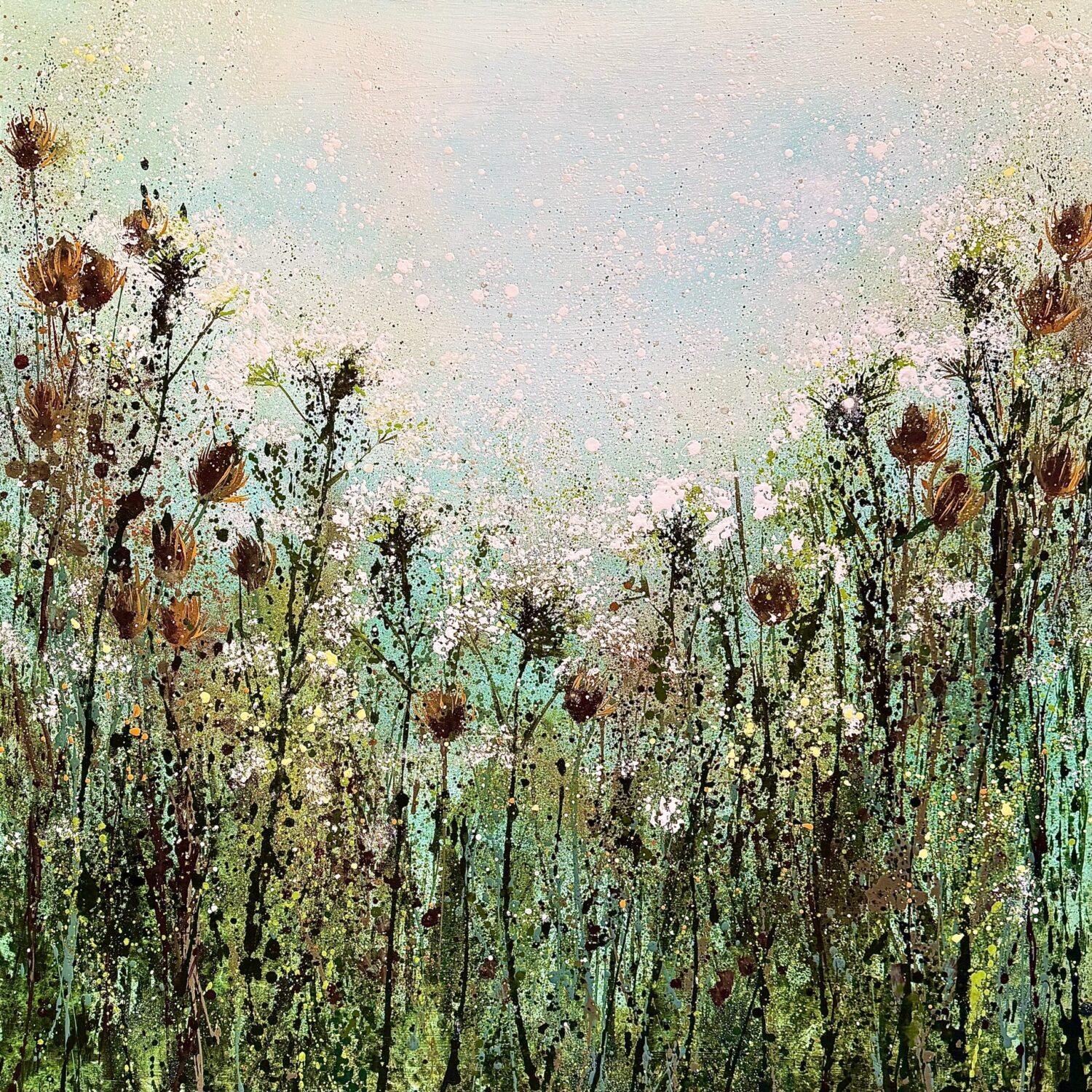 Teasels And Cow Parsley In Pale Light Greetings Card