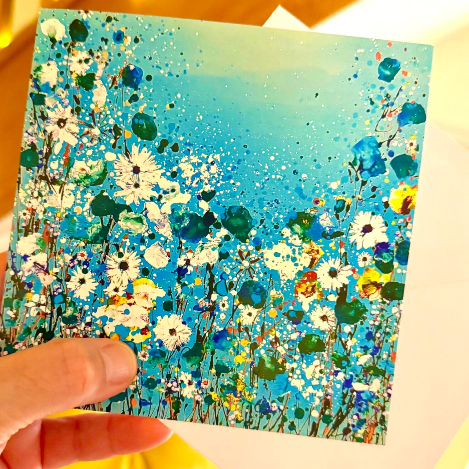 Teal And Turquoise Wildflower Greetings Card With Envelope