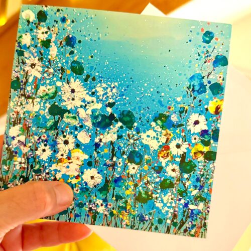 Teal And Turquoise Wildflower Greetings Card With Envelope
