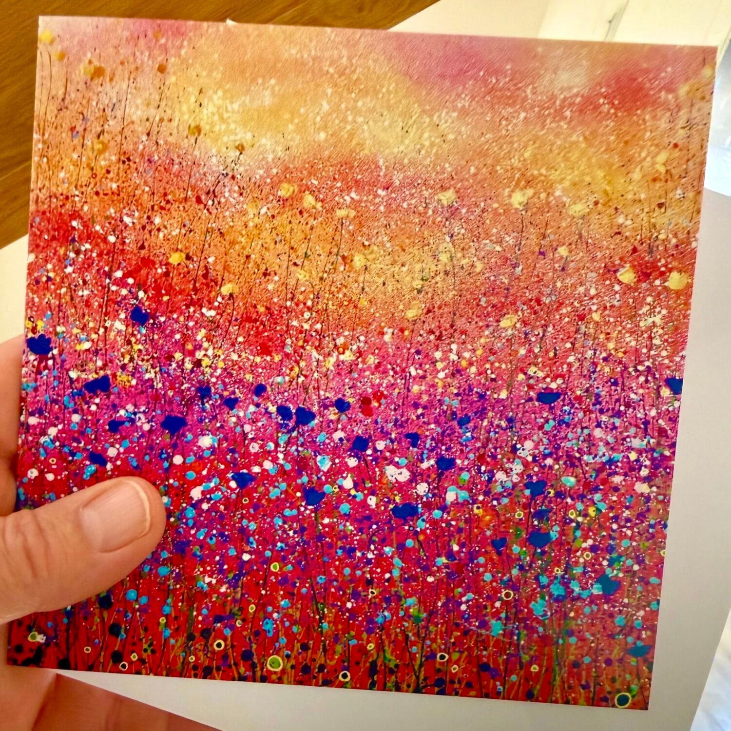 Blue Poppy Sunset Greetings Card From Original Painting By Sally Oasis Paintings