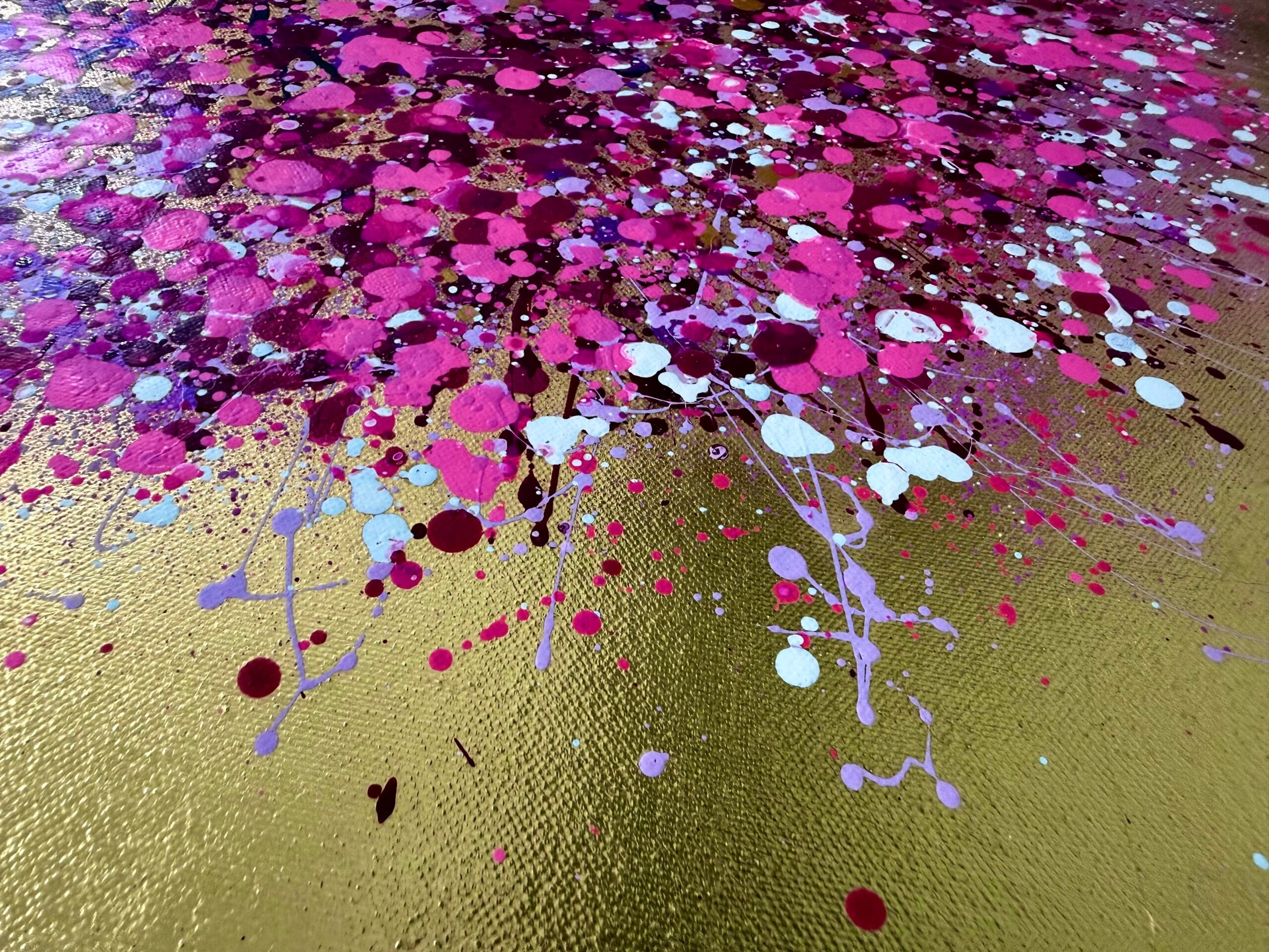 IMG_5857 Close up details of pink petals on gold leaf acrylic painting