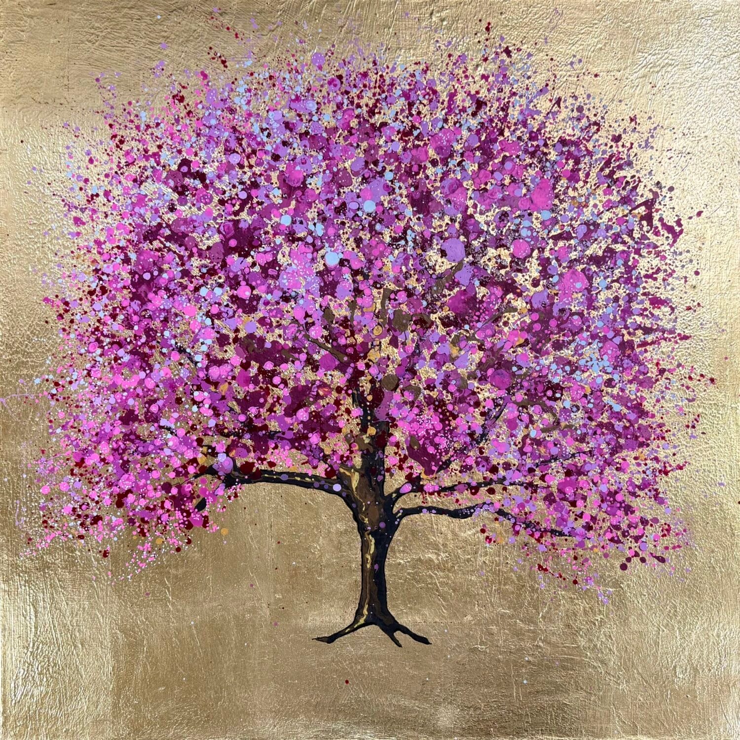 Spring Blossom Tree | 60 X 60 X 4cm | Acrylic On Canvas With Gold Leaf