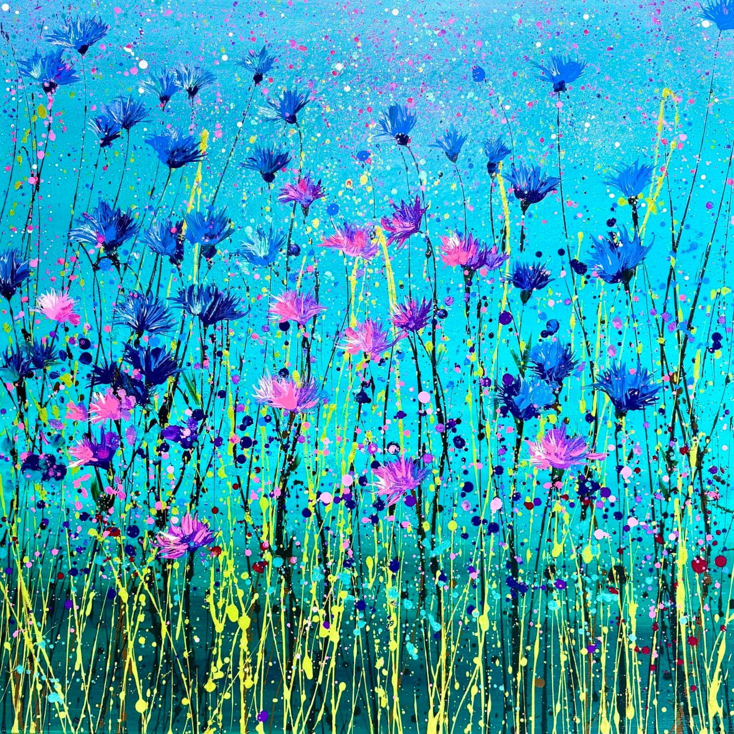Flamingo Cornflowers | 80 X 80 X 4cm | Acrylic On Canvas