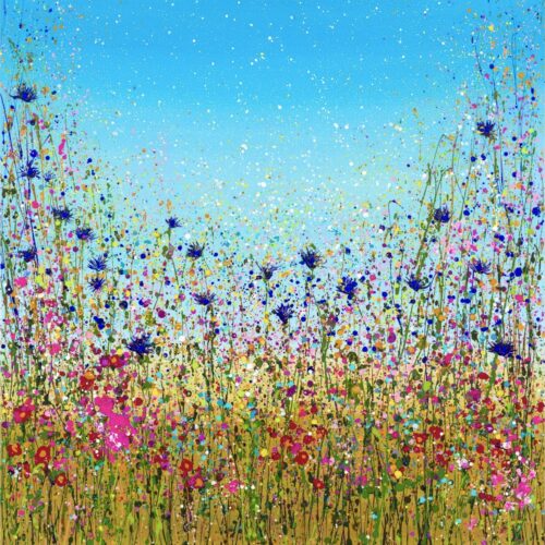 Cornflower Serenade Limited Edition Print Showing Blue Cornflowers In A Colourful Summer Meadow Beneath A Turquoise Sky