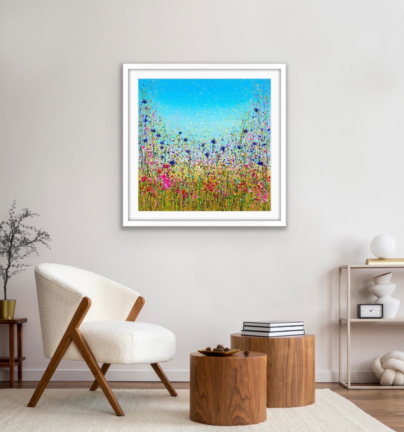 Detail View Of Cornflower Serenade Limited Edition Print Showing Blue Cornflowers And Vibrant Meadow Colours