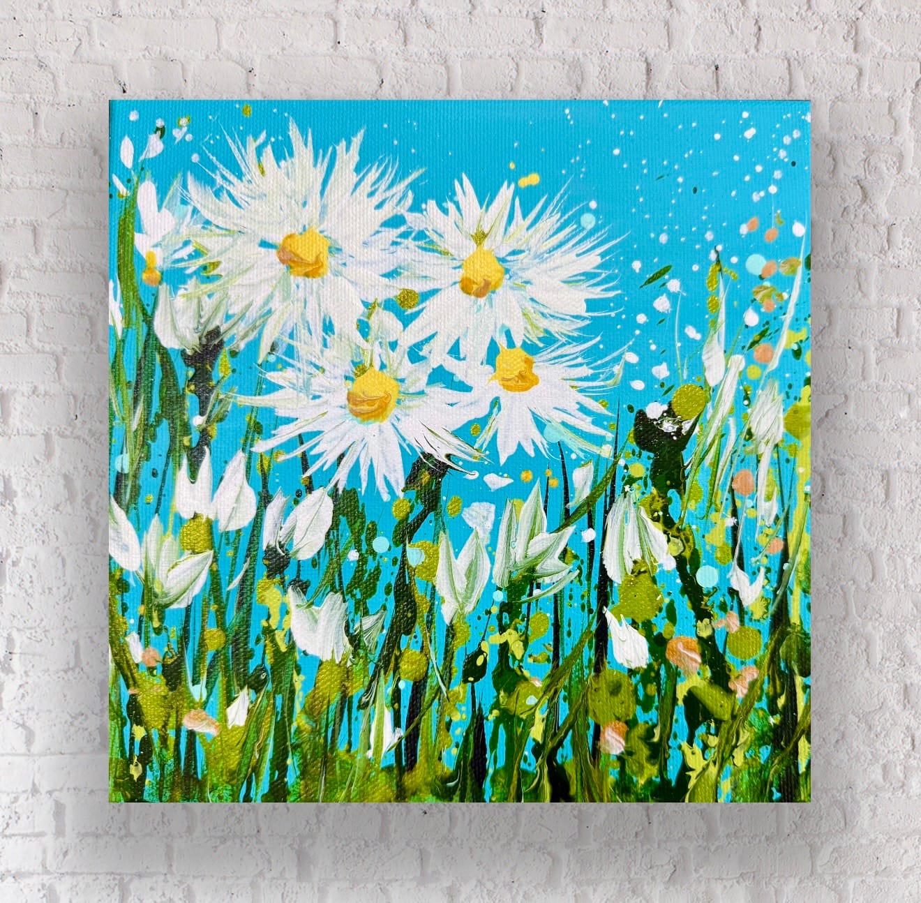 Summer Daisies 1 Interior View Summer Daisies 1 displayed on a white brick wall