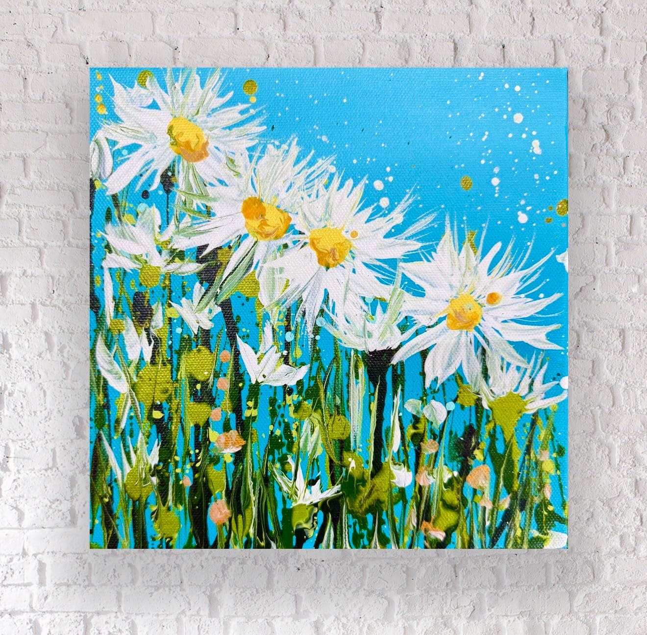 Summer Daisies 2 Interior View Summer Daisies 2 displayed on a white brick wall