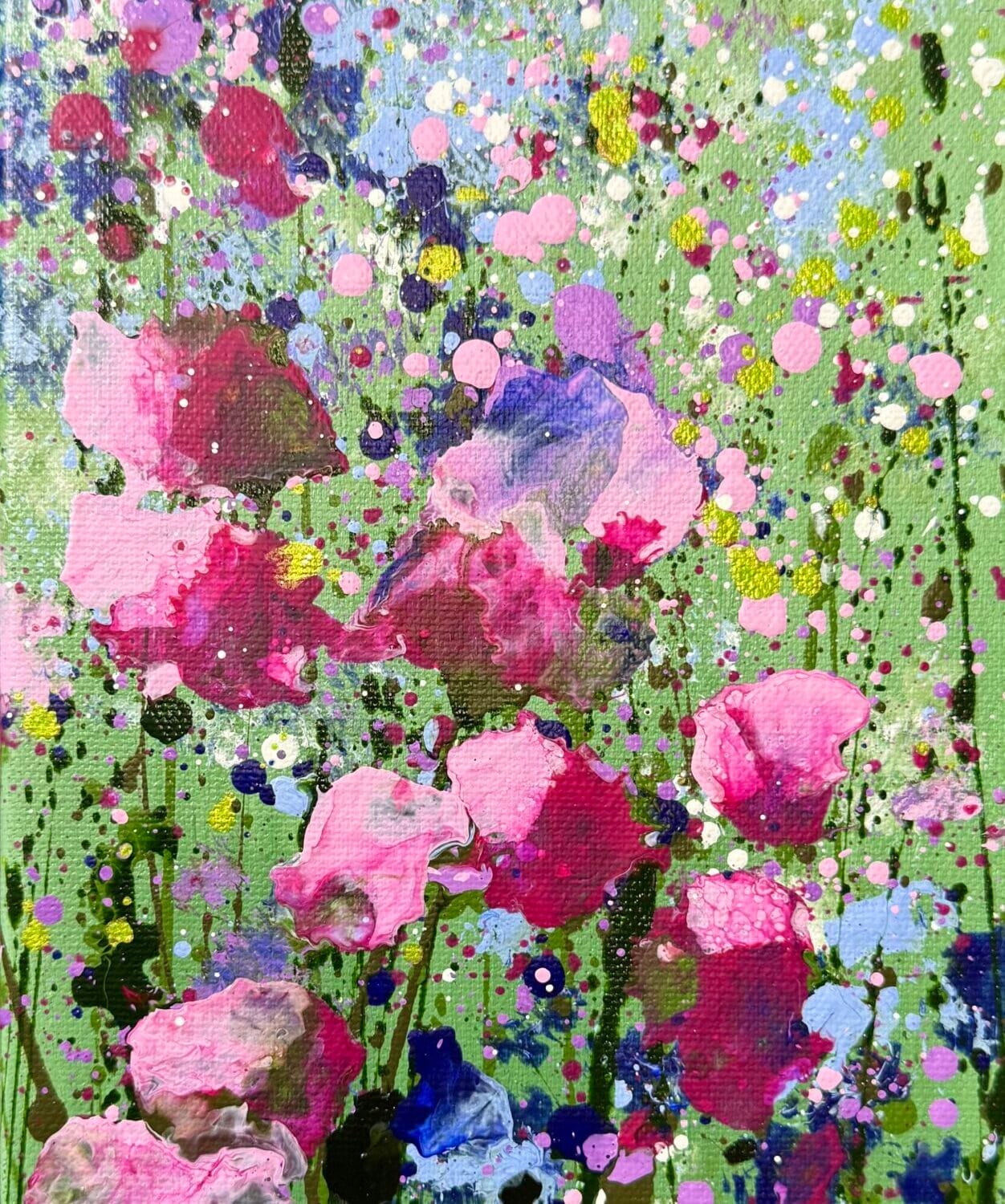 Wild Pink Sweet Peas | 15 X 30 X 4cm | Acrylic On Canvas