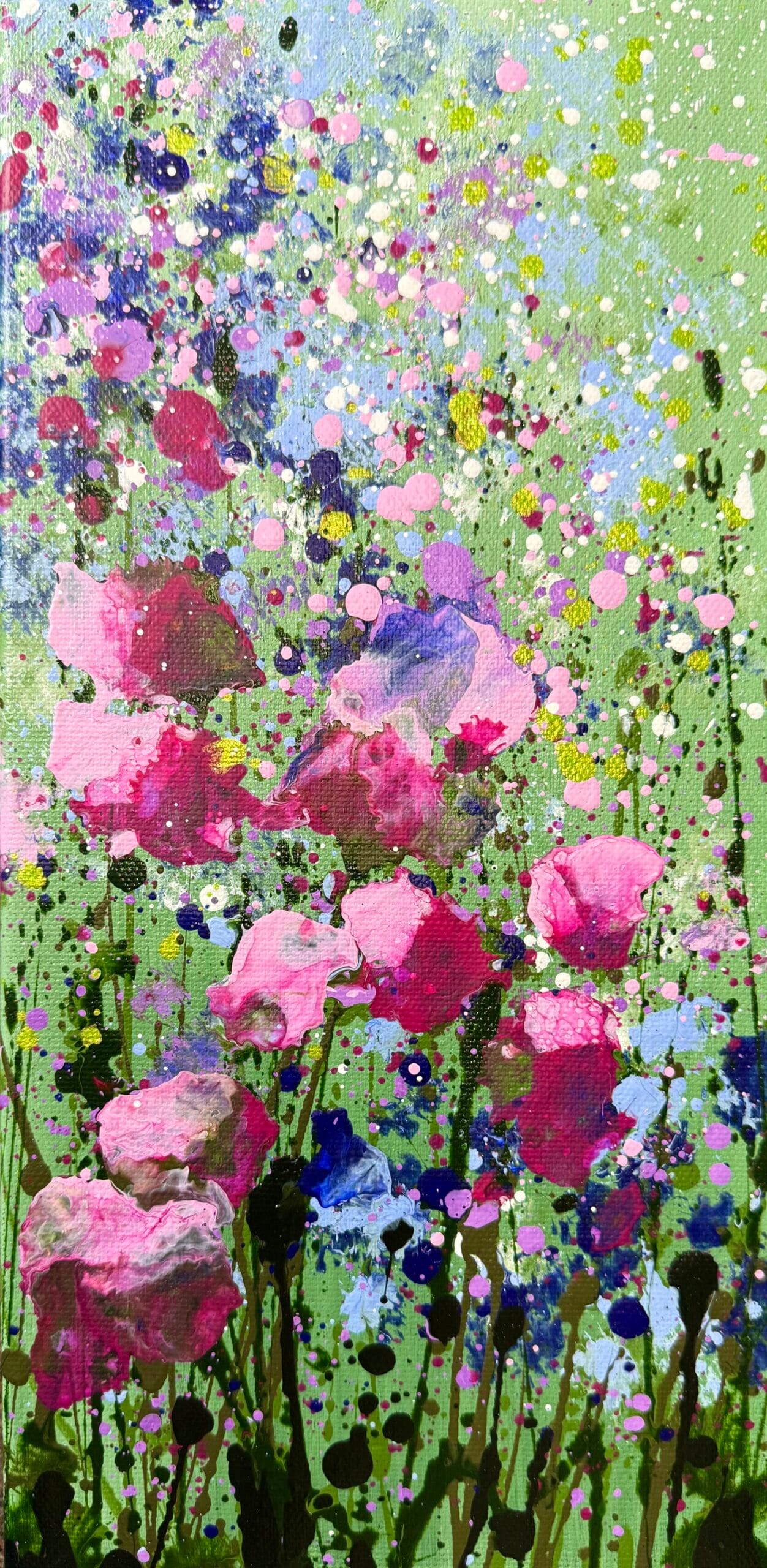 Wild Pink Sweet Peas Original Painting Pink Sweet Pea Painting original acrylic floral artwork by Sally Oasis