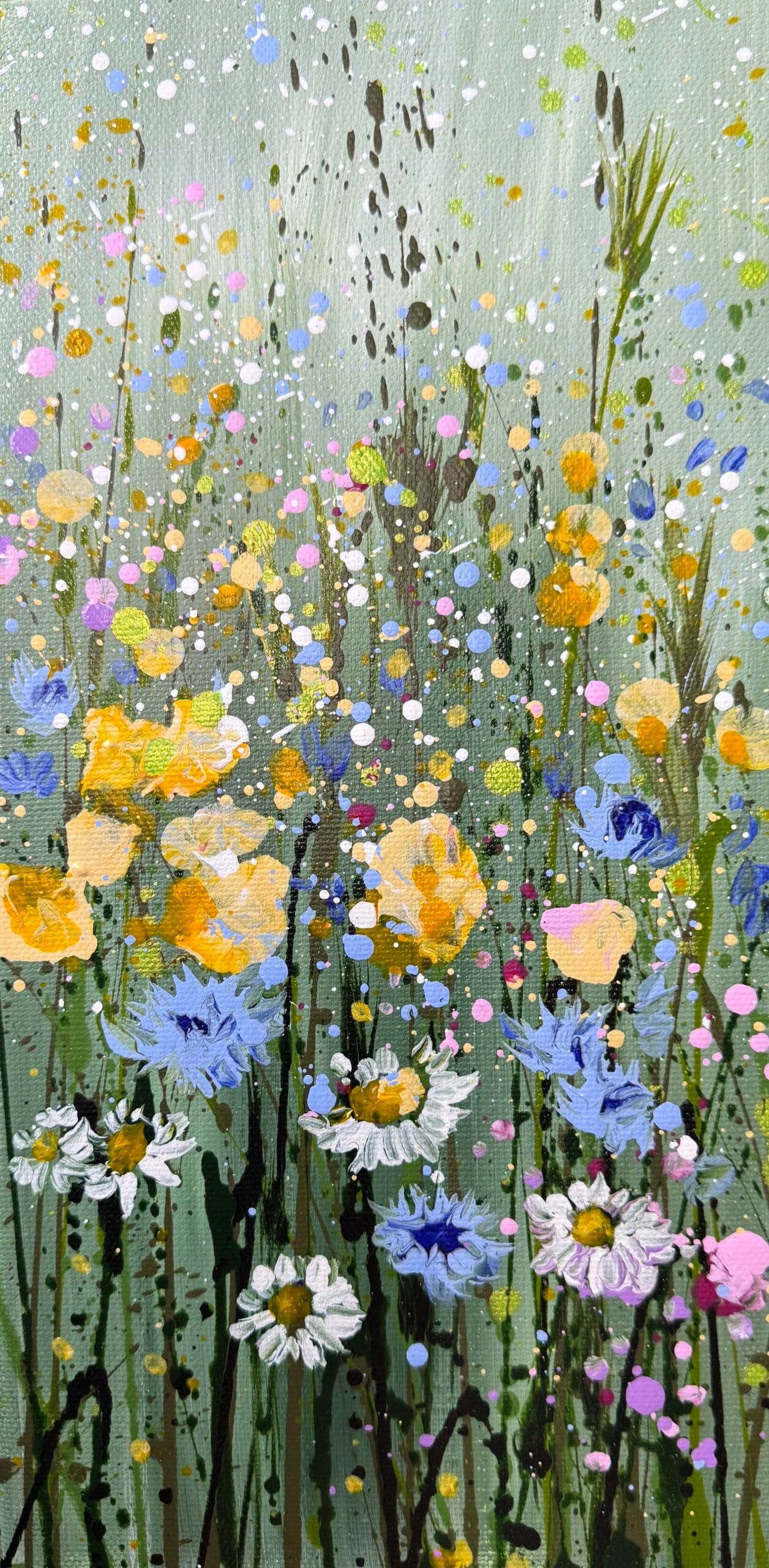 Buttercup Hedgerow Original Painting Buttercup Painting original acrylic wildflower artwork by Sally Oasis