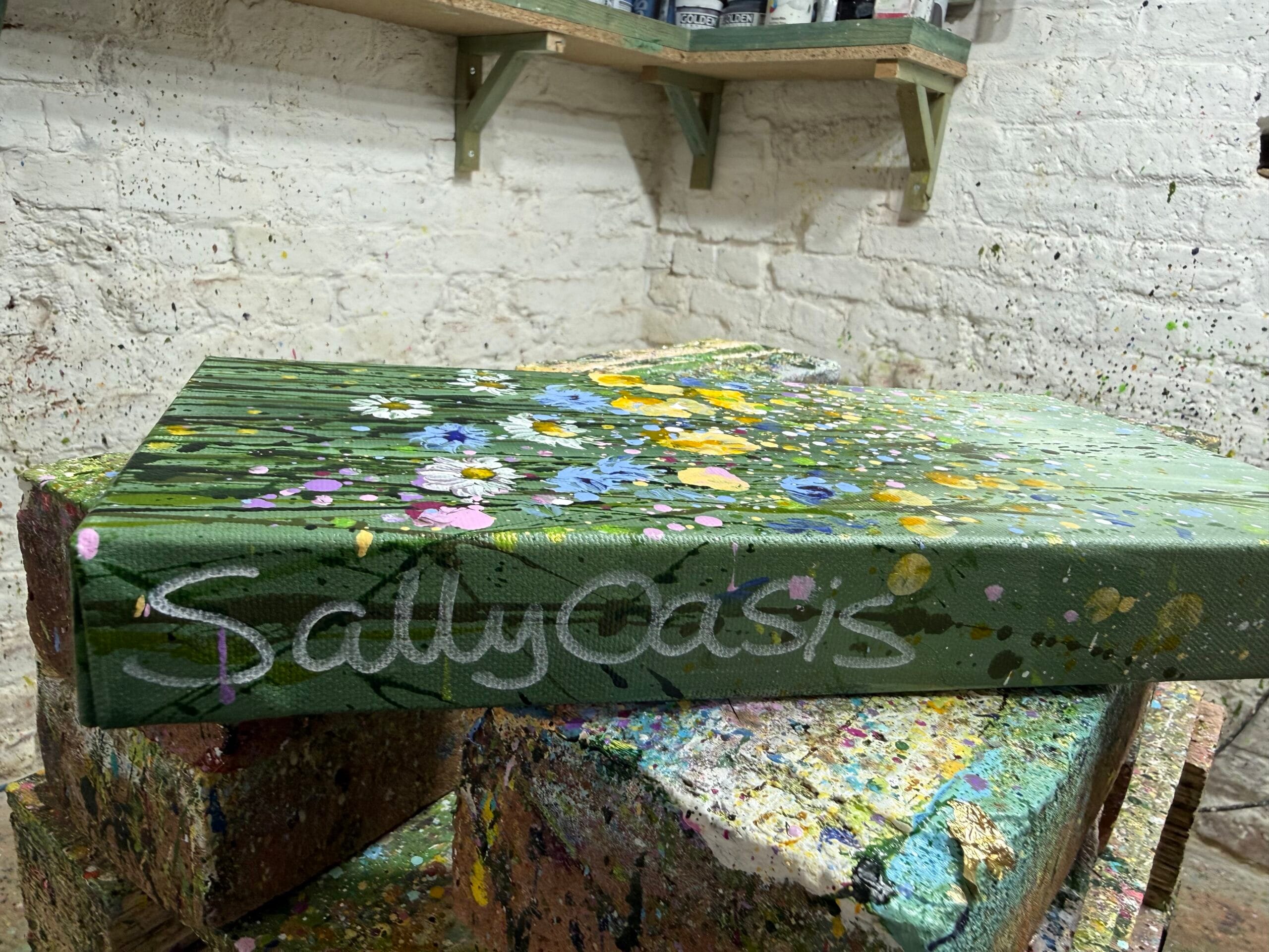 Buttercup Hedgerow Canvas Depth Side view of Buttercup Hedgerow original acrylic painting on canvas
