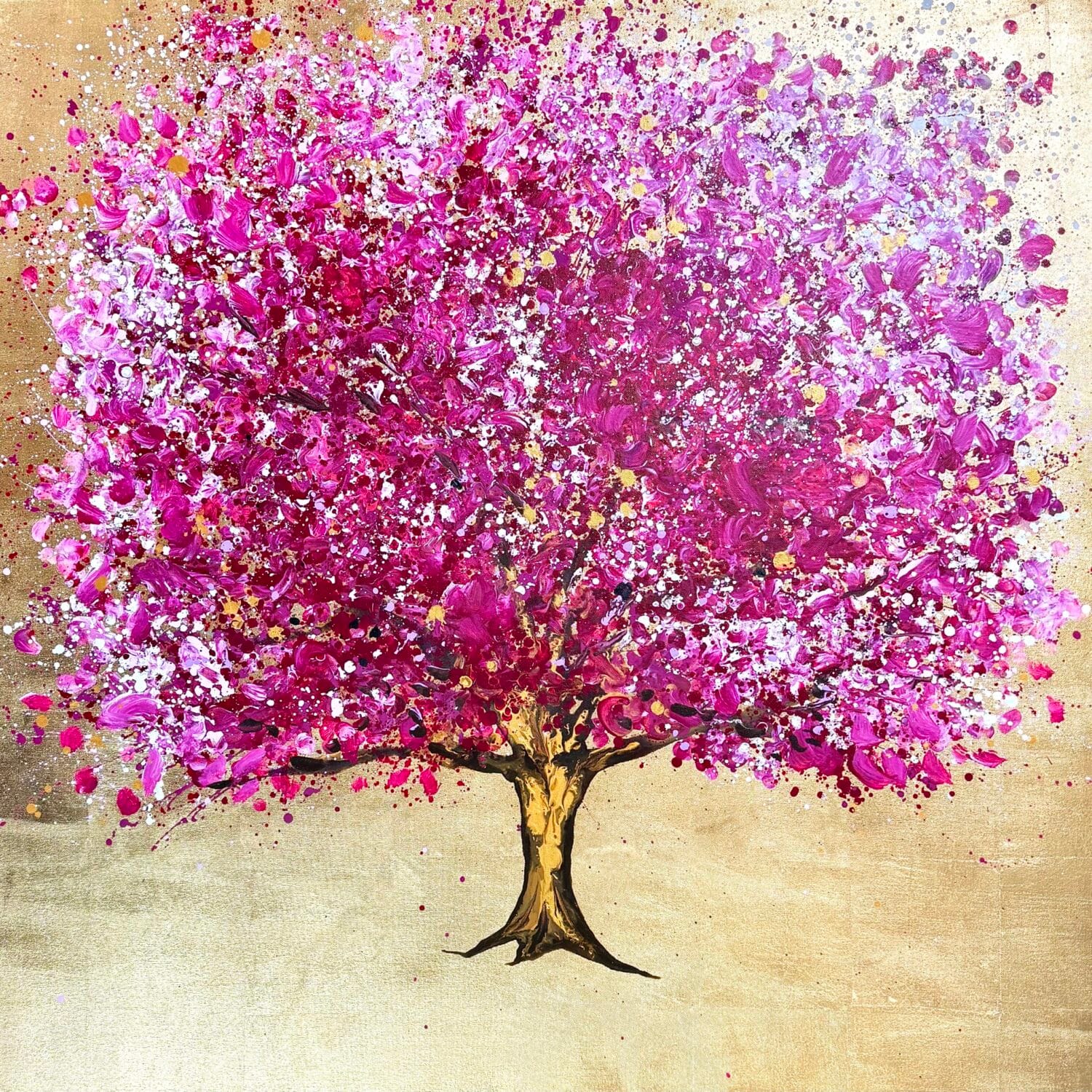 Pink Champagne Blossom | 100 X 100 X 4cm | Acrylic On Canvas With Gold Leaf