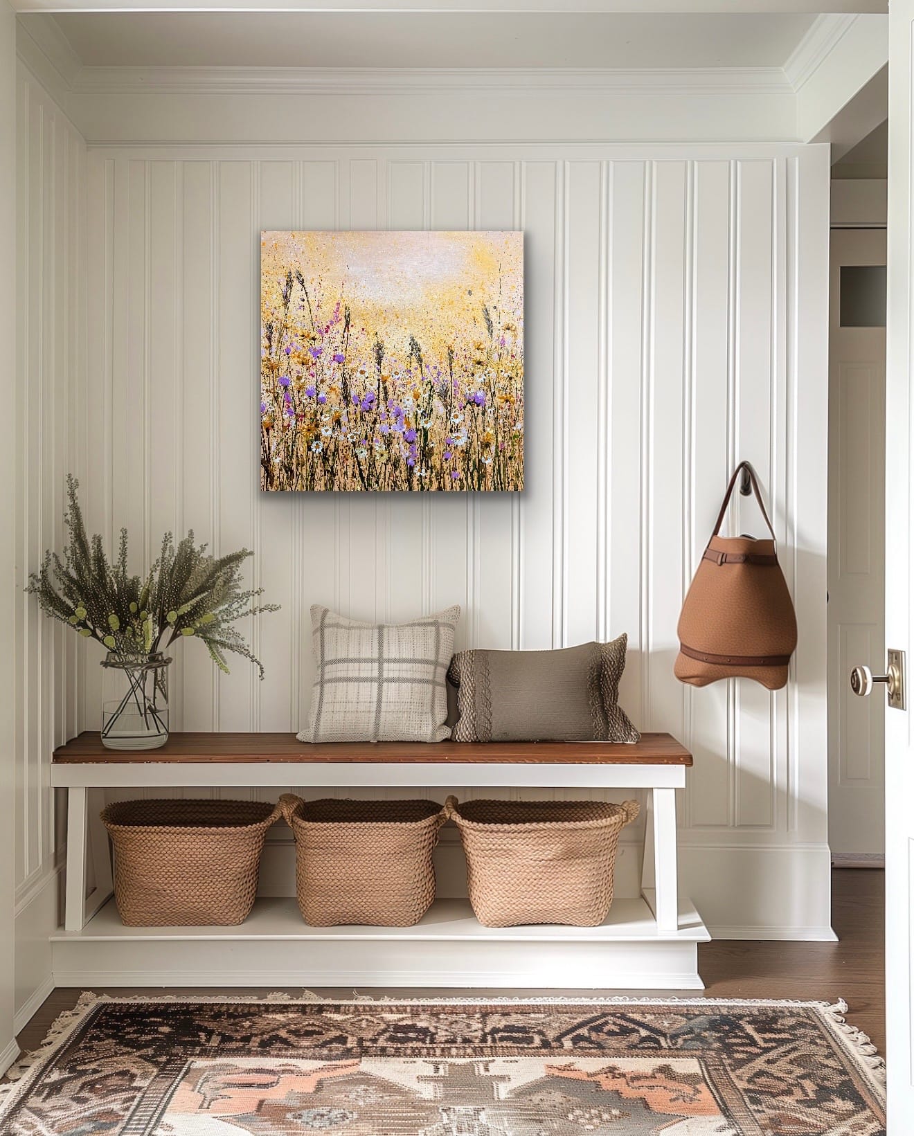 When The Meadow Glows room setting When The Meadow Glows acrylic meadow painting shown in room setting