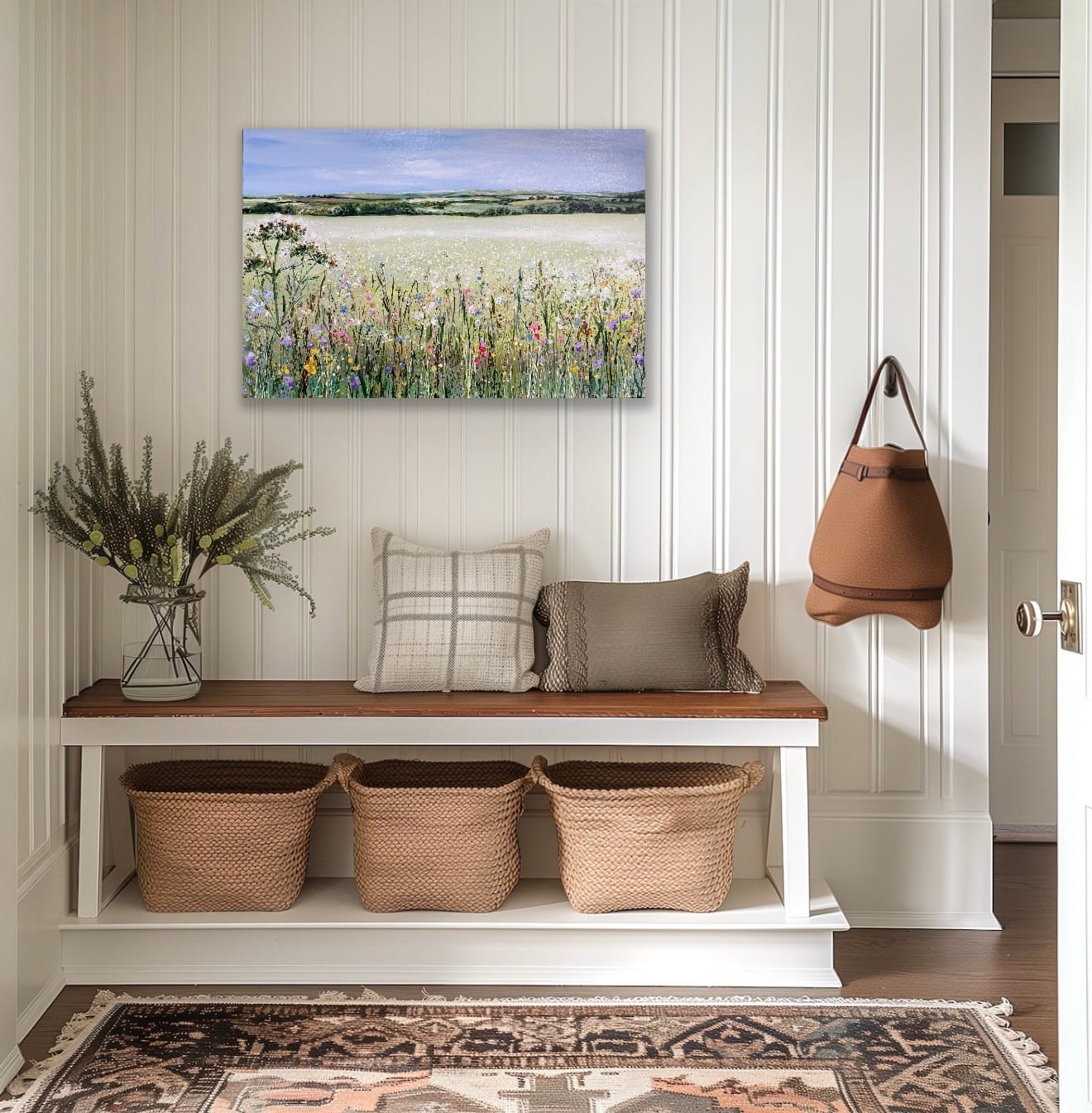 Sussex Whispers room setting Sussex Whispers original oil landscape painting displayed in a contemporary interior