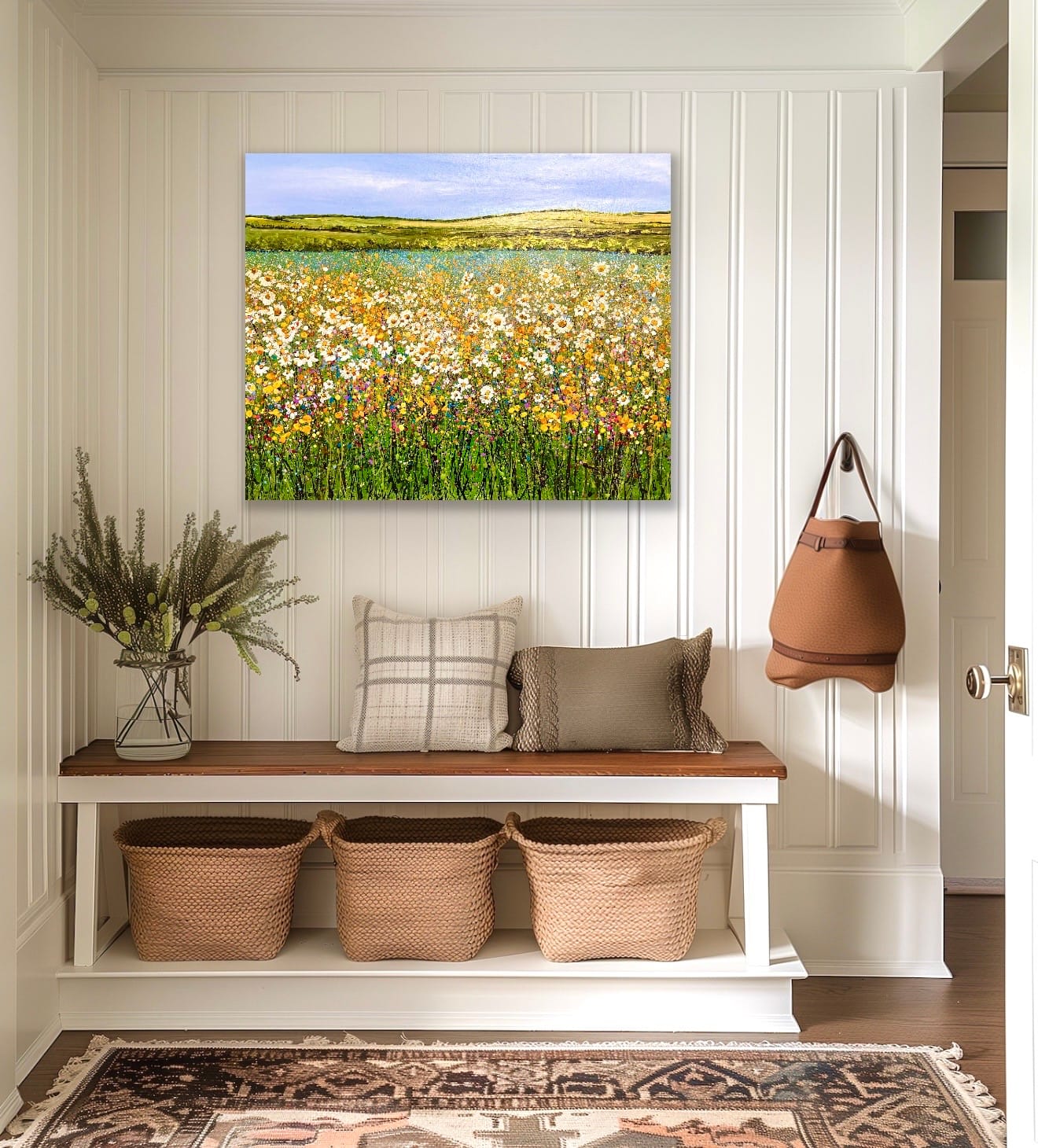 Buttercups and Daisies Painting Room Setting Buttercups and Daisies acrylic painting shown in a room setting