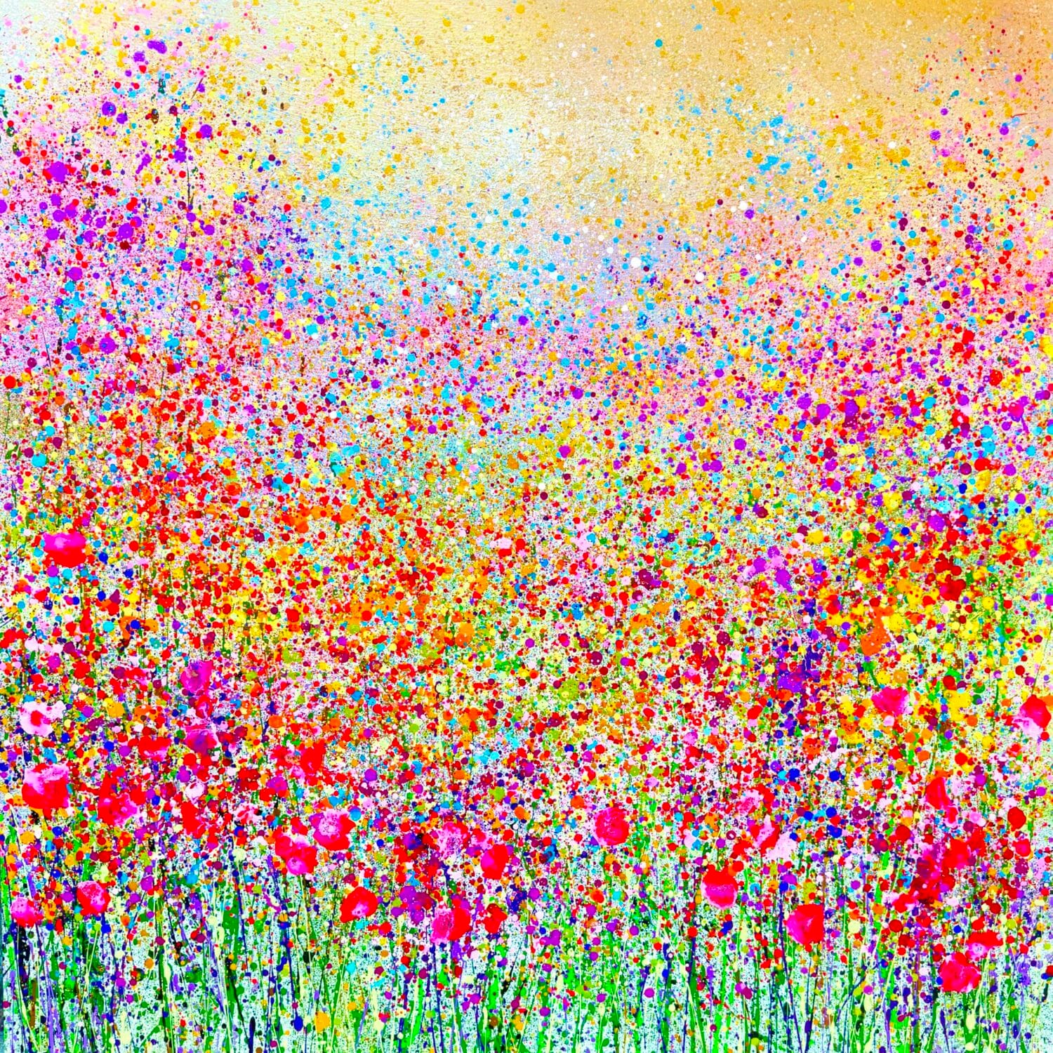 A Meadow Full Of Colour | Original Contemporary Floral Meadow Painting | 100 X 100 Cm