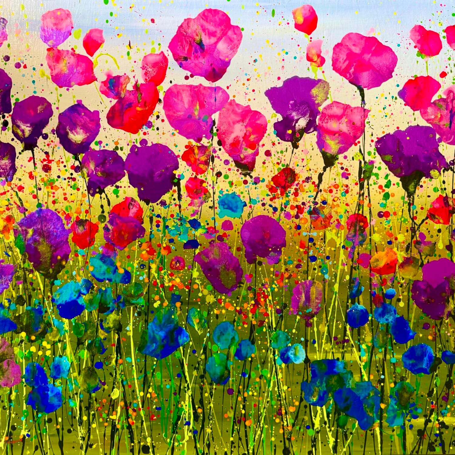 Jewel Garden | Original Contemporary Floral Meadow Painting | 100 × 80 Cm