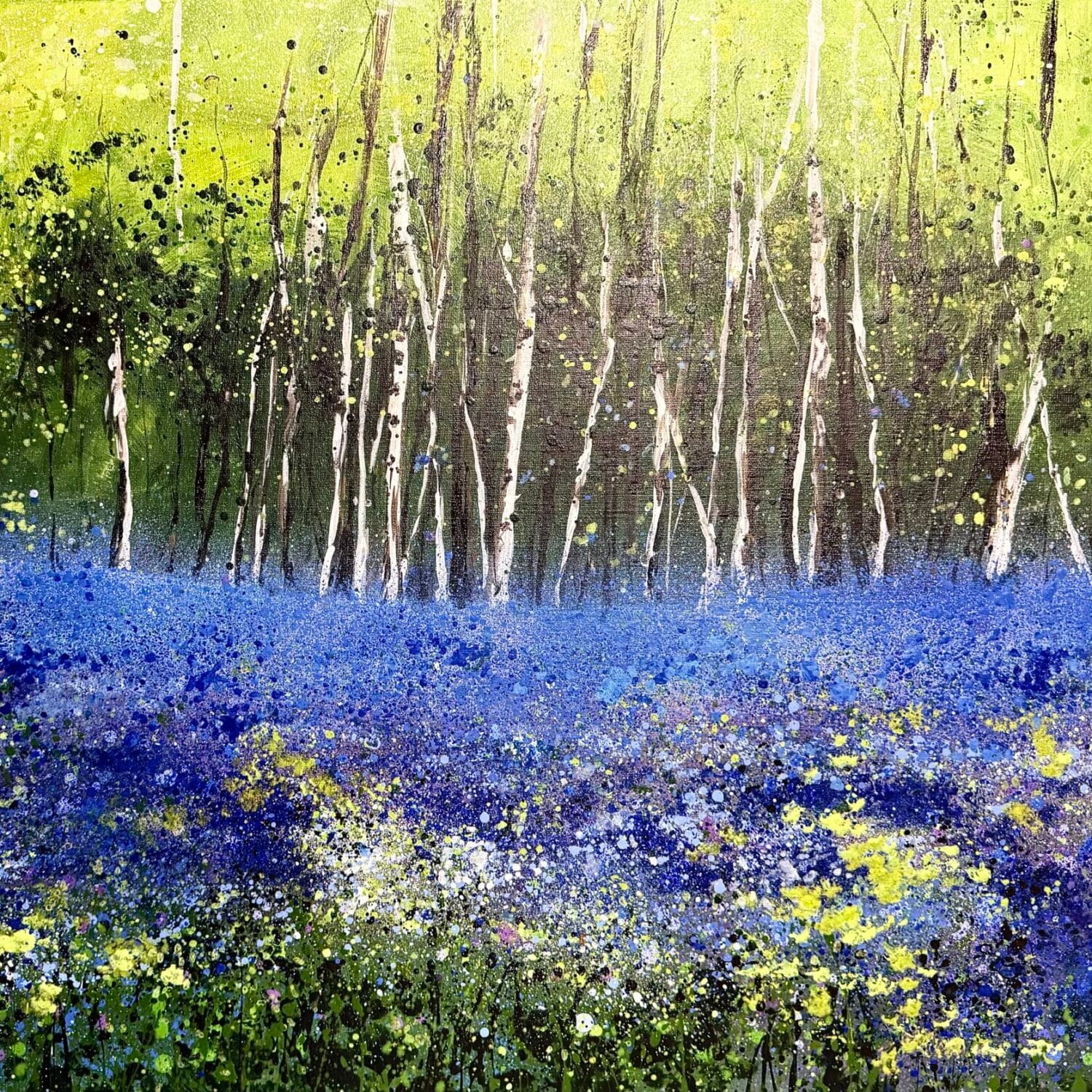 Where The Bluebells Bloom | Original Silver Birch Woodland Painting | 60 X 90 Cm Acrylic