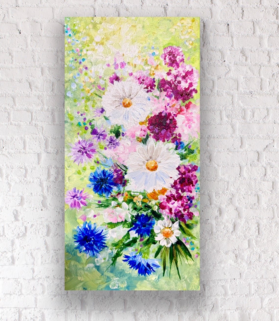 Summer Posy | Original Wildflower Painting | 15 × 30 × 4 Cm | Acrylic On Canvas